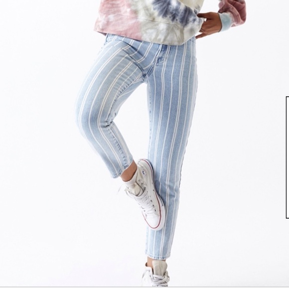 PacSun | NWT Blue White Double Striped Denim 5 Pocket Mom Indigo Wash Jeans 23 - Picture 1 of 5